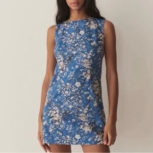 NWT Doen Adele Cotton Sleeveless Floral Mini Dress Jardins De La Fontaine Blue